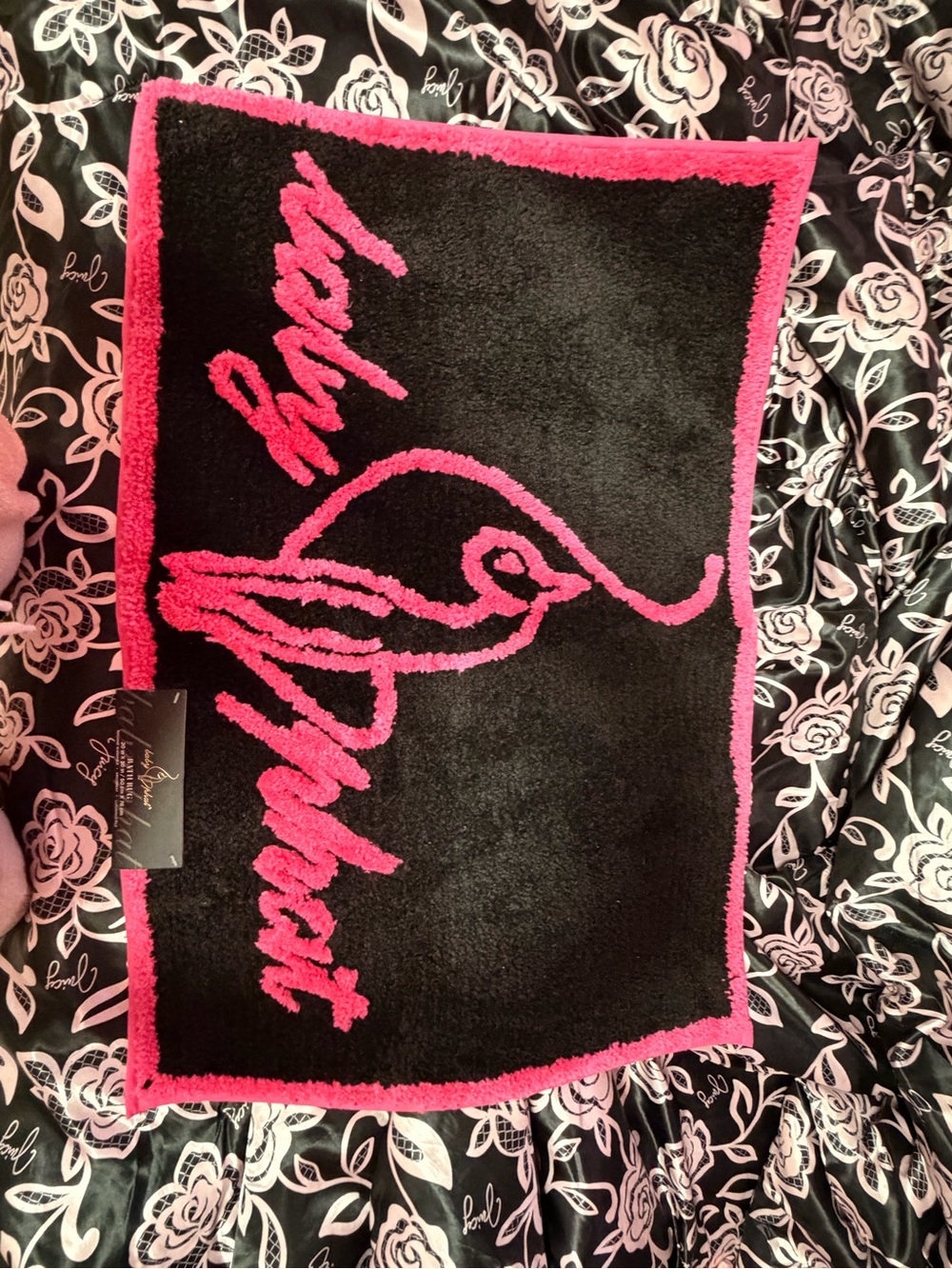 Baby Phat Black and Hot Pink Plush Bath Mat with Cat Logo